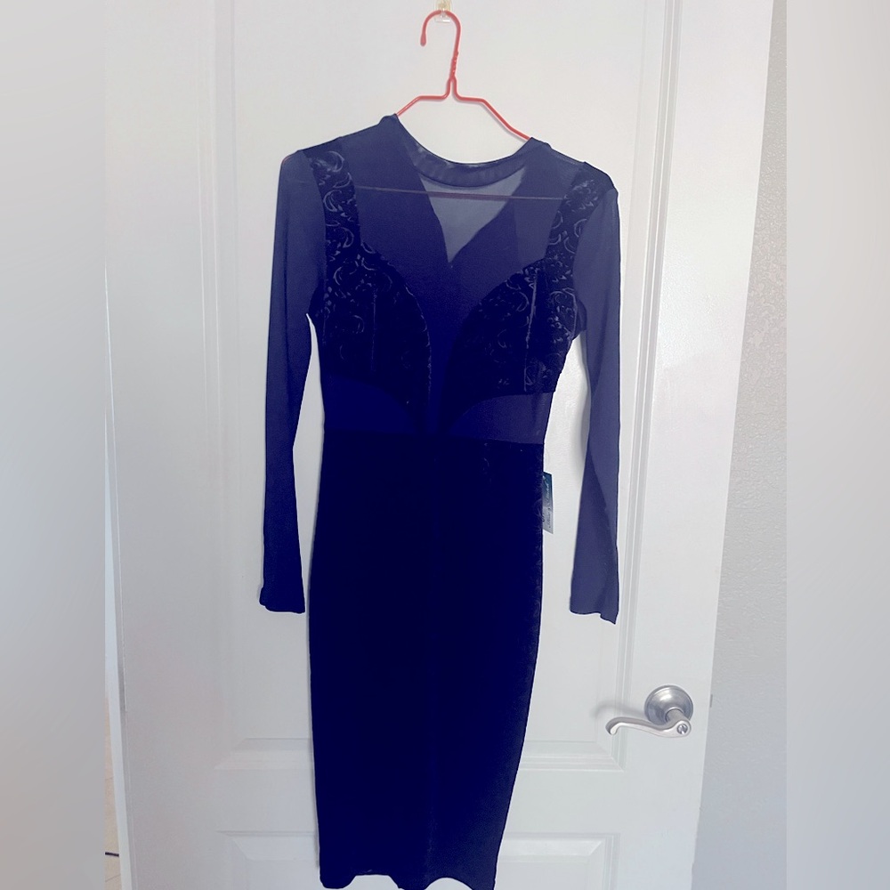 Elegant sexy dark blue dress